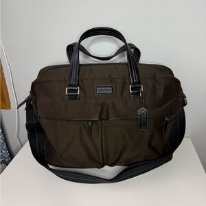 Coach Men's Dark Brown Briefcase with Black handles and trim